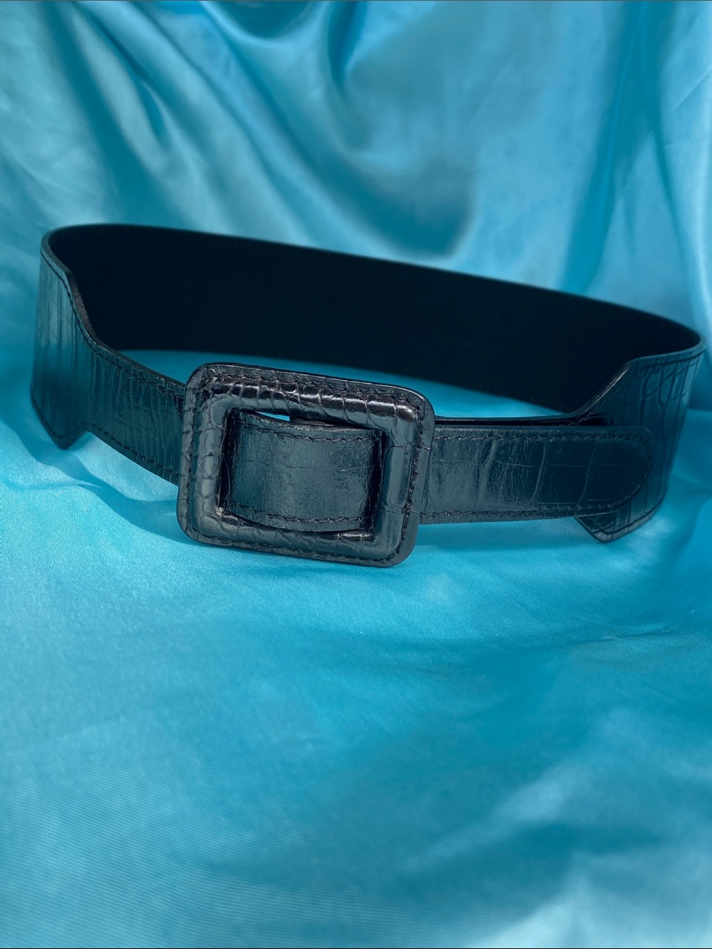 Banana Republic Black Croc-Embossed Leather Belt with Covered Square Buckle